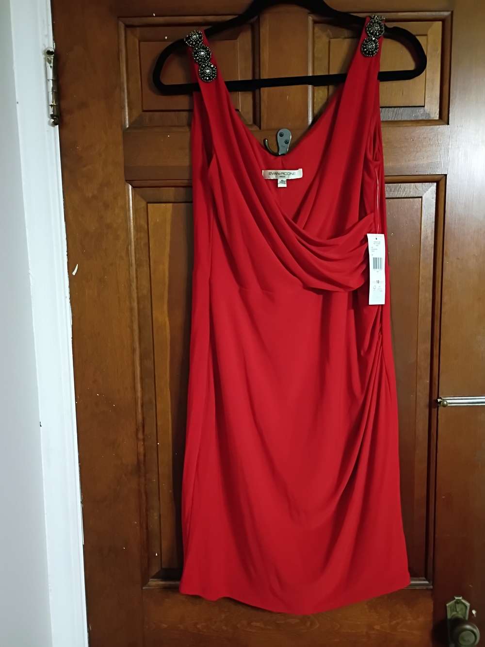 Red Draped Sleeveless Dress with Embellished Straps